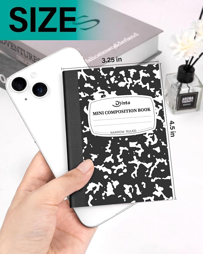 Dynta Mini Composition Notebooks Bulk, 40 Packs 3.25 x 4.5 inch Composition Books Narrow Ruled, Black Pocket Notebooks for Kids Students Men Women Teachers (60 Sheets/120 Pages)