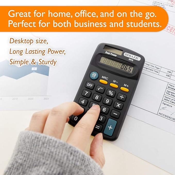 BAZIC Products 8 Digit Pocket Size Calculator, Dual Power Solar & Battery, LCD Display, Mini Small Basic Standard Function Calculators, Black Color, 1-Pack