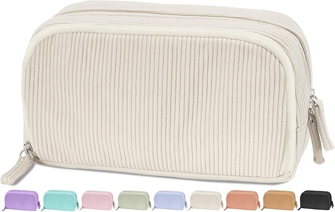 Sooez Big Capacity Pencil Case Pen Pouch, Soft Corduroy Pencil Bag with 3 Compartment, Multiple Pockets, Sturdy Zipper, Cute School Supplies Pen Bag Organizer For Teen Girls College, Beige
