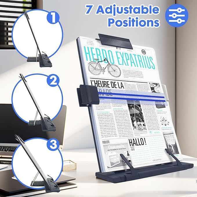 Barelove Desktop Document Holder Paper Stand with 7 Adjustable Positions, Relieve Eyes and Neck Strain, Black Metal Paper Holder Stand for Desk When Typing for A4 Letter, Books, Music Sheet, Textbooks