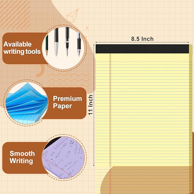 Legal Pads 8.5 X11, Narrow Ruled Notepads, 10 Pack, 50 Sheet/Pad, Colored Legal Pads, Tear Off Notepad, Perforated Writing Pad, Notebook Paper College Ruled, Notepads For Office Home School