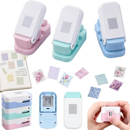 CYFUN DESIGN 3 Pcs Stamp Punch, 1x0.8 inch Postage Stamps Punch, Stamp Cutter, Stackable Design Stamps Punches, Craft Cutter Hole Puncher for Scrapbooking Journaling Card Making Junk Journal Supplies