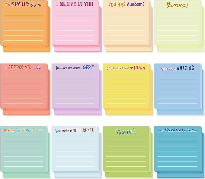 Yinder 24 Pcs Inspirational Sticky Notes Cute Motivational Sticky Notes Pad End of Year Employee Appreciation Gifts Bulk for Teacher Nurse Coworkers Office Supplies 3 x 3'' (Thankful,Light Color)