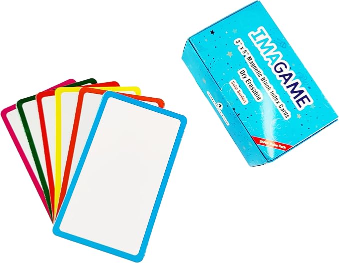 IMAGAME 36 Pack Magnetic Dry Erase Labels - Magnetic Blank Cards with Color Borders, Reusable Magnetic Name Tags - Dry Erase Labels for Home, Office, Classroom - 3 x 5 Inches
