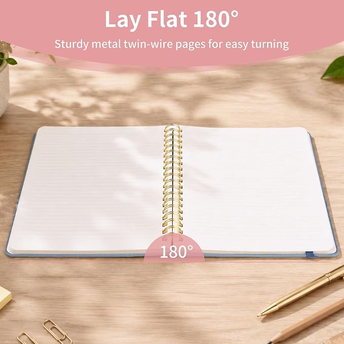 Spiral Notebook - 7.24" x 10" College Ruled Journal with Inner Pockets and 180 Pages, PU Leather Cover Business Journal, Twin-Wire Binding Notebook Perfect for Office & Home School Supplies Pink
