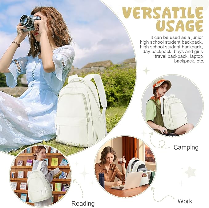 winspansy Small Backpack For School Girls Boys Aesthetic Lightweight Travel Daypack Simple Cute Backpack For Women Men College High School Bookbag Fit 14 Inch Laptop,Beige