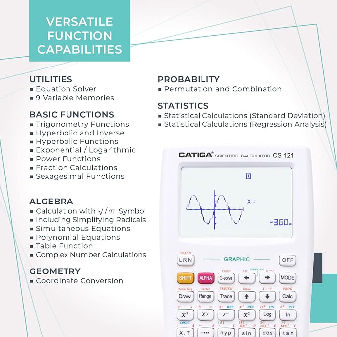 CATIGA Scientific Calculators with Graphic Functions, Graphing Calculators with Multiple Modes, Scientific Calculators for Students, High School or College Courses, Calculadora Cientifica, CS-121
