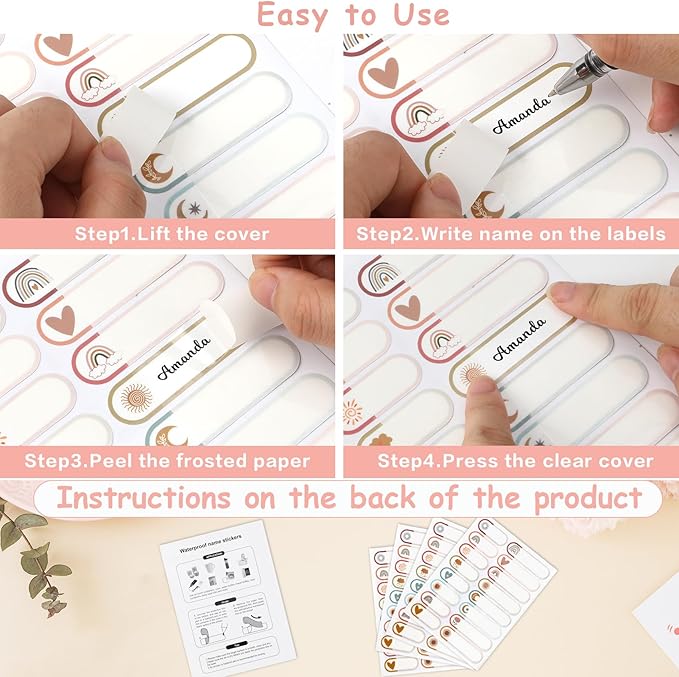 Name Labels for Kids Stuff Daycare Essentials, 320 PCS Name Tag Stickers, Waterproof Baby Label for Water Bottle, Reusable Washable Write-On Bottles Label Sticker Tags for School Essentials Supplies