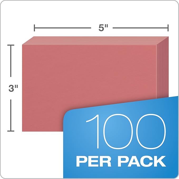 Oxford Blank Color Index Cards, 3" x 5", Cherry, 100 Count (7320 CHE) (Pack of 2)