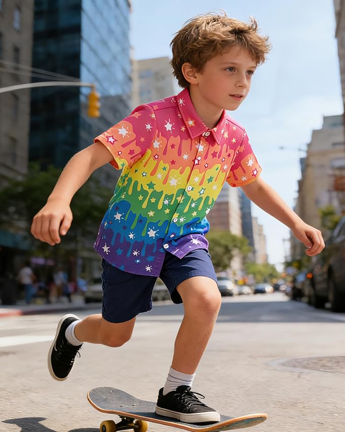 Enlifety 2-10T Kids Hawaiian Shirt Boys Short Sleeve Button Down Shirts Hawaii Summer Casual Blouse