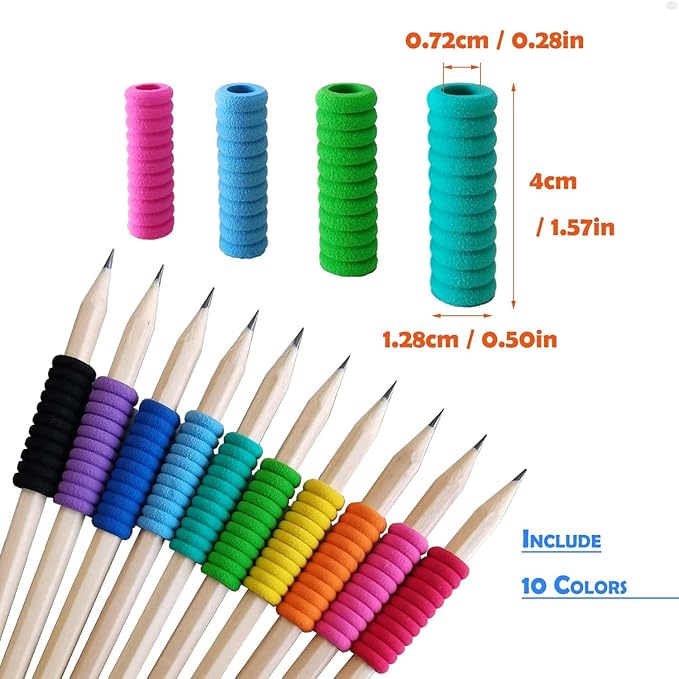 30 Pcs Foam Pencil Grips of 11 Rings for Kids and Adults Handwriting, 10 Colors Pencil Holder Grippers for Relieving Fingers, Mechanical Pencil Holder Cushion