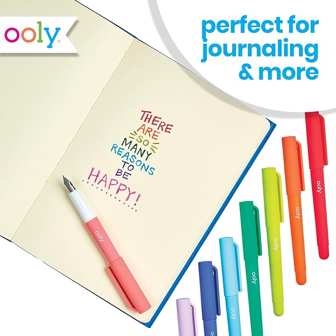 Ooly Color Write Colorful Fountain Pens, Pack of 8 Colored Ink Fountain Pens, Use Refillable Ink Cartridges, Fine Tip for Calligraphy Drawing, Handlettering, School Supplies