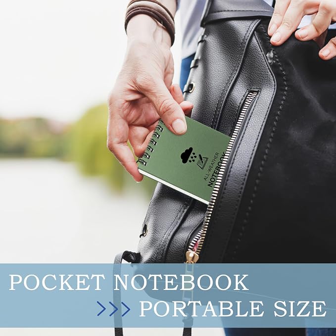 COIDEA 6 Pack Waterproof Notebook, 3 x 5 Pocket Notepad, Top-Spiral NotePad