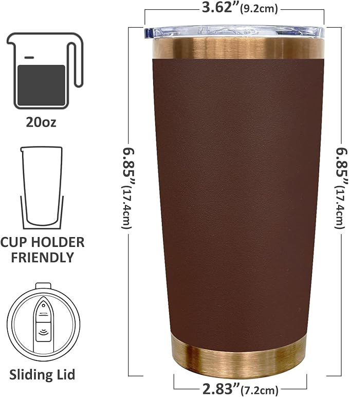 20 oz Tumbler Bulk 8 Pack Stainless Steel Tumblers with Lids and Straws, Double Wall Vacuum Insulated Travel Coffee Mug for Laser Engrave, Powder Coated Cups for Hot and Cold Drinks (Brown,8 pack)