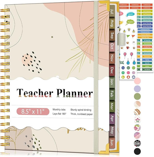 Teacher Planner 2026-2027, July 2026 - June 2027, Academic Weekly & Monthly Calendar Planner with Tabs, 8.5" x 11" A4 Teacher Lesson Plan Book with 7 Periods, Daily Agenda School Organizer for Teacher Student Homeschool, Bohemia
