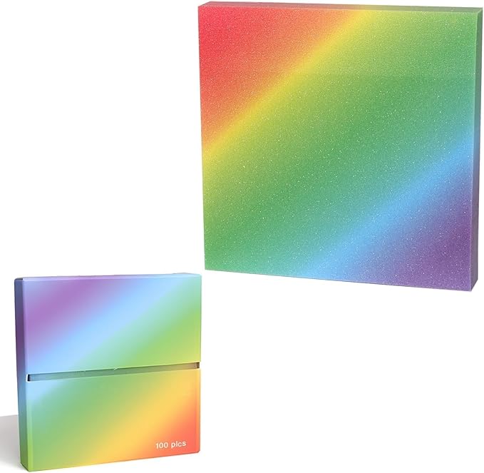 100 Sheets Transparent Sticky Notes 3"x3", Pull-Out Design Self-Stick-Notes, Frosted Clear See Through, Waterproof, Easy to Post It for Office, Home, Notebook, Meeting, Reusable（Rainbow Pop-up）