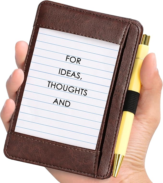 Index Card Holder Brown 3 x 5 PU Index Card Wallet Portable Pocket Notepad Holder with 25 Lined Sheets Mini Note Card Holder Writing Case with Card Slot Note Card Case for Record Sports No Pen