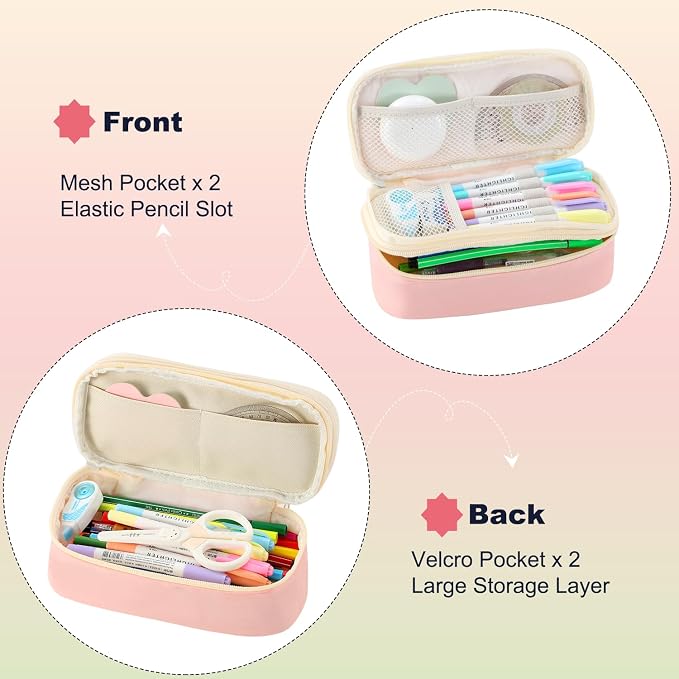 Large Pencil Bag for Girls Teens Kids School Pencil Case Organizer Pink | Zipper Pencil Pouch Big Cute Stationery Aesthetic Pencil Box for School Office, Wear-resistant Fabric, Large Capacity Design