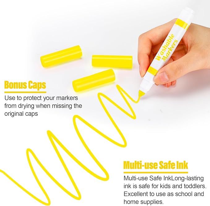 36 Pcs Yellow Washable Markers Bulk Coloring Broad Line Markers for Kids Conical Tip Drawing Pen for Christmas, School Supplies, Travel Art Baby Shower Gender Reveal Party Supplies, Ages 6+