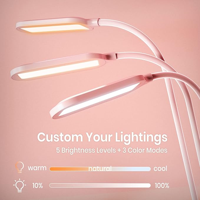 AXX Pink Desk Lamp for Kids, Cute Study Table Light for Bedrooms, Kawaii, USB Charging Port, Small, LED, 650LM, Room College Dorm Essentials, Office Accessories for Women Teen Girls