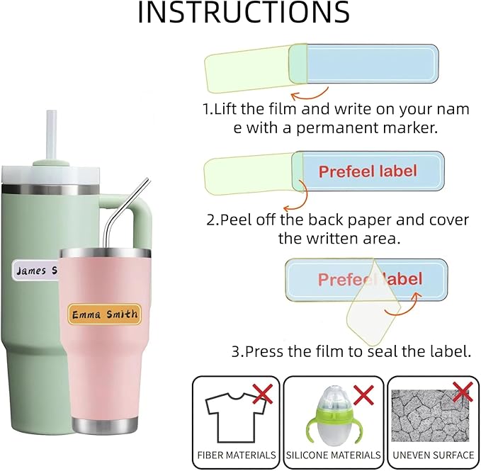 Self-Laminating Waterproof Water Bottle Labels - 320PCS Colored Write-on Name Label Stickers for Baby Daycare, Kids School Supplies and Home Organization