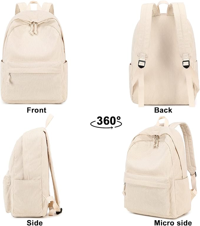 BTOOP School Backpack for Teens Large Corduroy Bookbag Lightweight 15.6 inch Laptop Bag for Girls Women Casual High School College