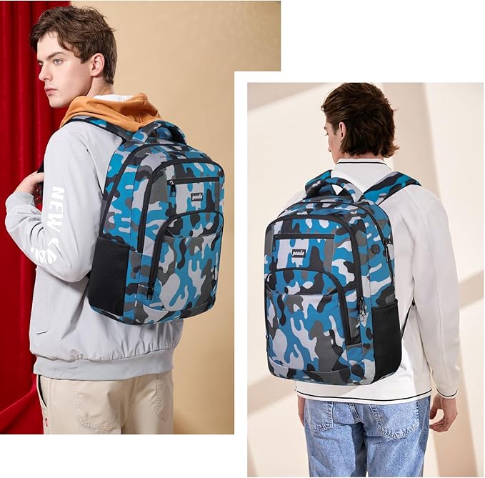 Backpack for Men,College Backpack School Bookbag for Teens,Laptop Bookbag with USB Port and Headphone Hole,Camouflage Blue