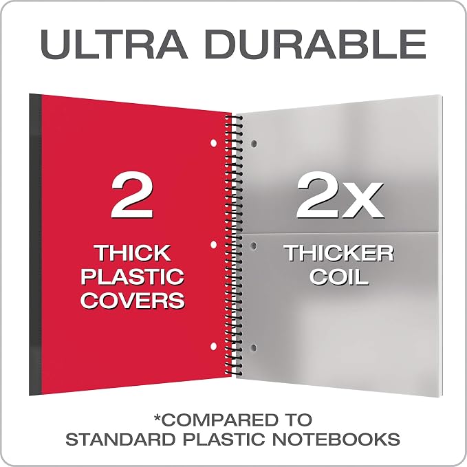 Oxford Spiral Notebook 3 Pack, 3 Subject, College Rule, Durable Plastic Covers, Strong Coil, 3 Durable Pockets, 8.5 x 11, 150 Sheets,3 Pack, Blue, Red, Green (89803)