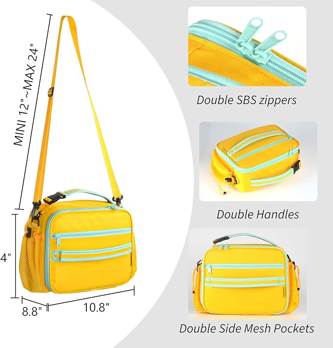 Cerbonny Kids Lunch Box, Yellow-3, Unisex, Polyester, With Insulation, Easy-clean, Multiple Carrying Options, Big Capacity, Lightweight, Quality Guaranteed