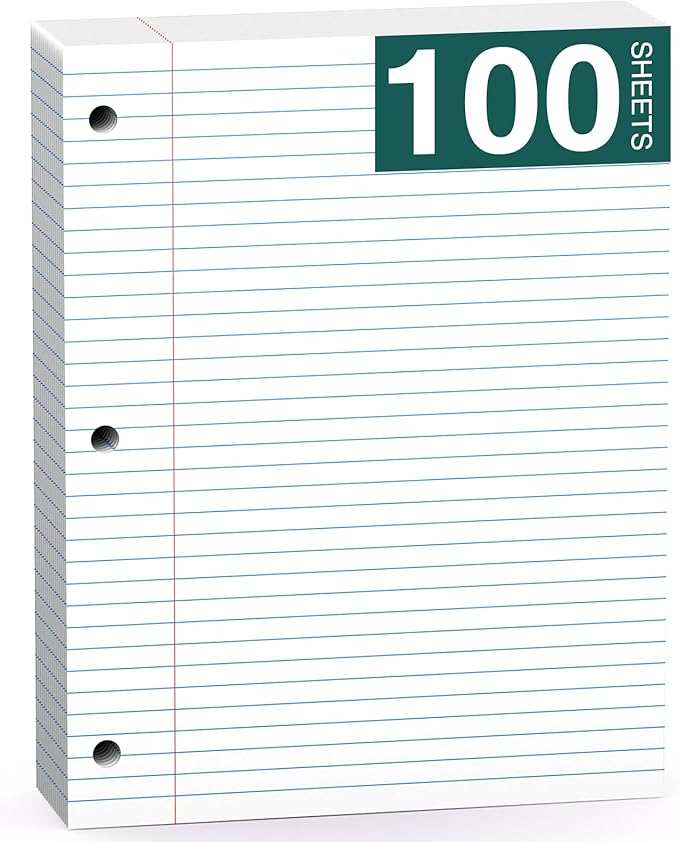Note Pads 8 X 10.5 Loose Leaf Paper, 100 Sheets, 3 Hole Punched Lined Paper, College Ruled 8 X 10.5 Notebooks, 10-1/2" X 8 Binder Writing Pads, Filler Paper For Engineering, Office, School Supplies
