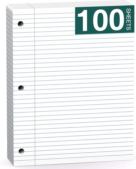 Note Pads 8 X 10.5 Loose Leaf Paper, 100 Sheets, 3 Hole Punched Lined Paper, College Ruled 8 X 10.5 Notebooks, 10-1/2" X 8 Binder Writing Pads, Filler Paper For Engineering, Office, School Supplies