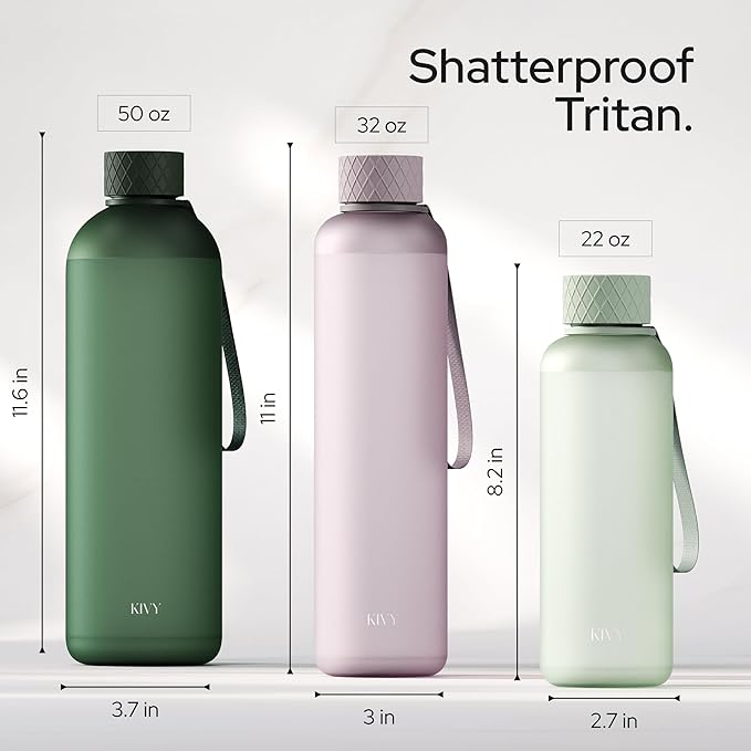 KIVY Large Water Bottle 50oz [Lightweight & Shatterproof] Fits Backpack & Cupholder for Travel, Sports, School - Extra large water bottle no straw - 1.5 Liter water bottles - 50oz Water bottle Green