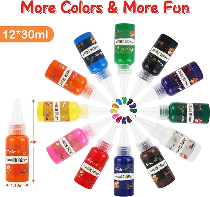 12 Color Washable Finger Paint set, Non Toxic Finger Paints Set with Gift Box for Kids Early Learning, Art Painting Supplies for Boys Girls Gifts, Hand Painting DIY Crafts
