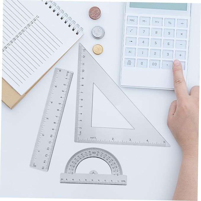 VILLCASE 2sets Transparent Math Geometry Tool Kit Includes Triangle Ruler Protractor and Drafting Ruler for School Office and Home Use Measuring Artists and Engineers