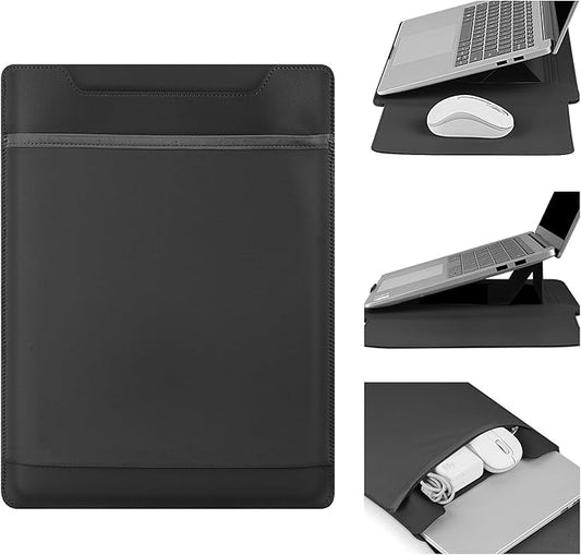 HoYiXi 13.6'' Laptop Sleeve Case Leather Bag with Stand Compatible with MacBook Pro 14/MacBook Air 13(M1 M2)/ASUS Vivobook 14/Dell XPS 13/ASUS Acer Matebook 13 14'' Laptop case,Black