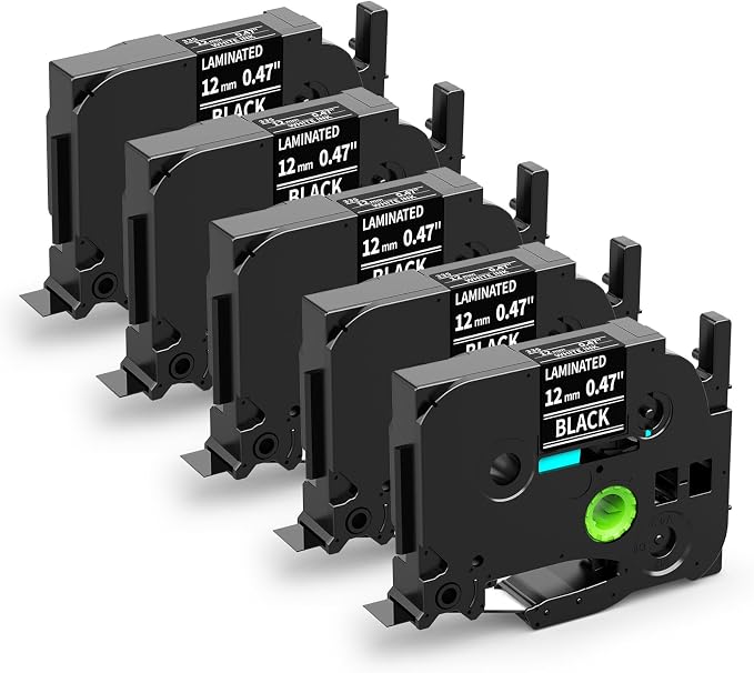 5X Replace for Brother P-Touch Label Tape Black Laminated 12mm 0.47 TZe-335 | Compatible with Brother Label Maker Tape 1/2 Inch White on Black TZe TZe335 for PT-D210 D220 H110 D410 P710BT H111 1070 1880