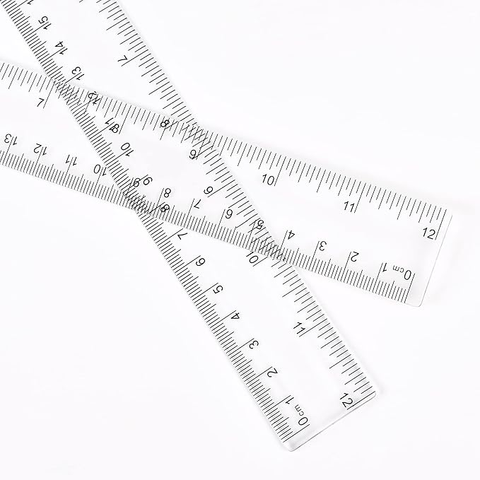 Unjoo Clear Plastic Ruler 12 Inch Straight Rulers, Shatterproof Ruler with Inches and Centimeters for School Classroom, Home, or Office (2pcs)