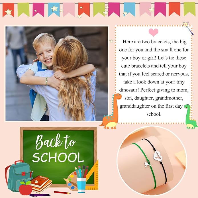 UNGENT THEM Back to School Bracelet Mother Son Dinosaur First Day of School Gifts for Boys Girls