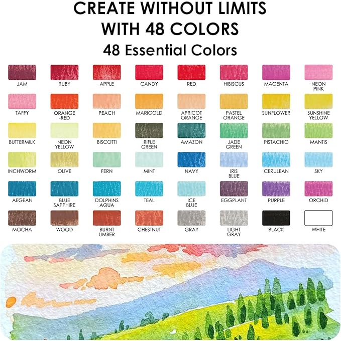 Grabie Mini Watercolor Paint Set, All-In-One 48 Colors Travel Watercolor Set with Paint Brush, Paper Pad & Swatch Sheet, Portable Vibrant Watercolor Kit for Beginners, Kids, Artists & Gifting