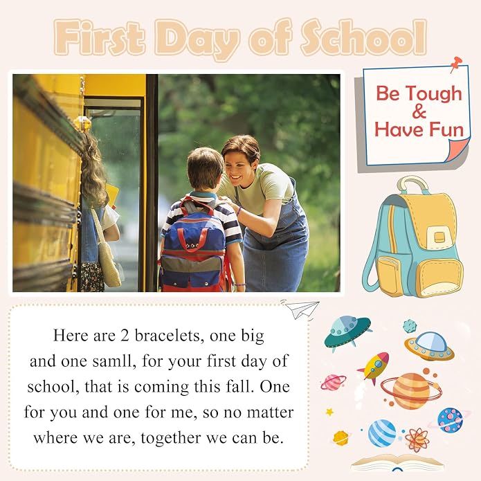 PINKDODO First Day of School Bracelet Back to School Gifts Mommy and Me Bracelets Mother Son Bracelet