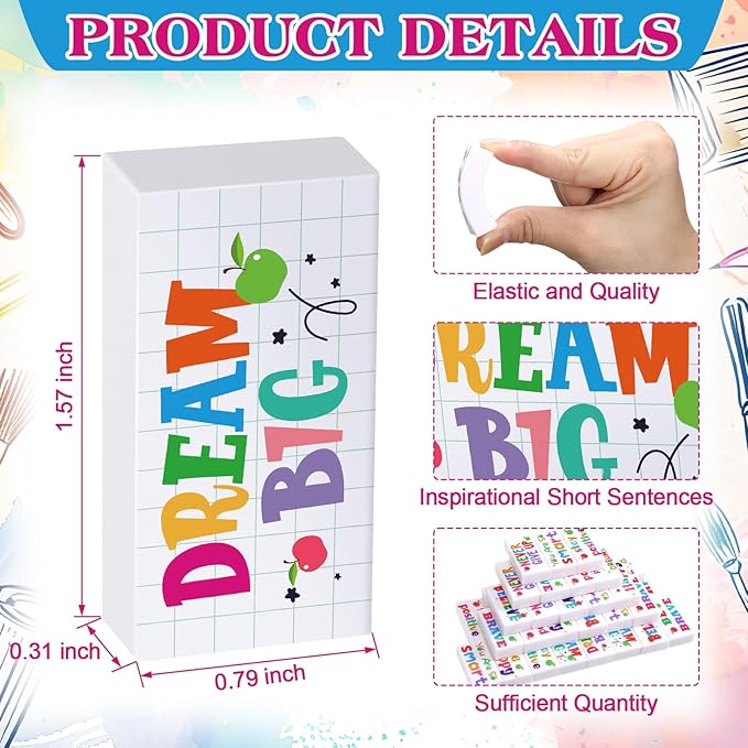 Dunzoom 100 Pcs End of Year Inspirational Pencil Erasers Bulk for Kids Back to School Fun Motivational Eraser School Office Supplies for Students Classroom Office Teacher Artists(Lovely)