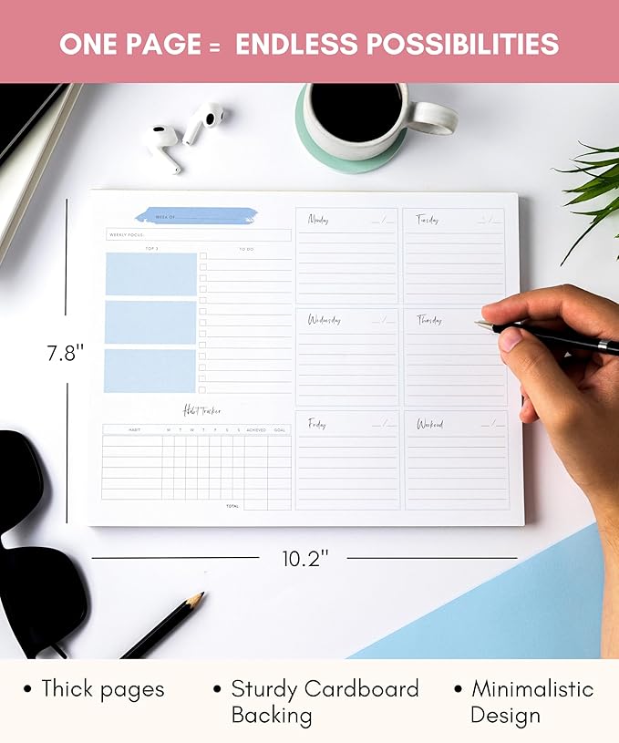 Lamare Weekly Planner Notepad – Premium Undated Weekly To Do List Notepad for School, Home & Office Day Planner, Desk To Do List Pad and Productivity Planning Pad