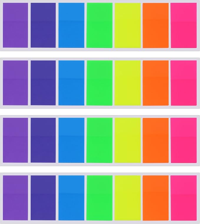 Pangda 560 Sheets Sticky Index Tabs Transparent Sticky Page Markers Flags Index Tabs Notes Tab Stickers Writable Labels Text Highlighter Strips, 20 x 45 mm, 4 Sets, 7 Colors