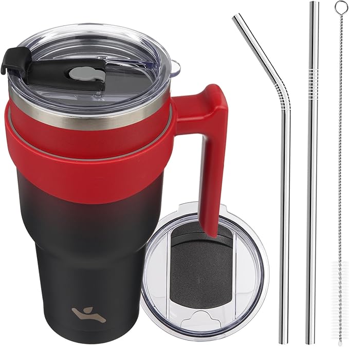 Konokyo 40 oz Tumbler with Handle and 2 Straw 2 Lid, Insulated Water Bottle Stainless Steel Vacuum Cup Reusable Travel Mug,Mystic Moon