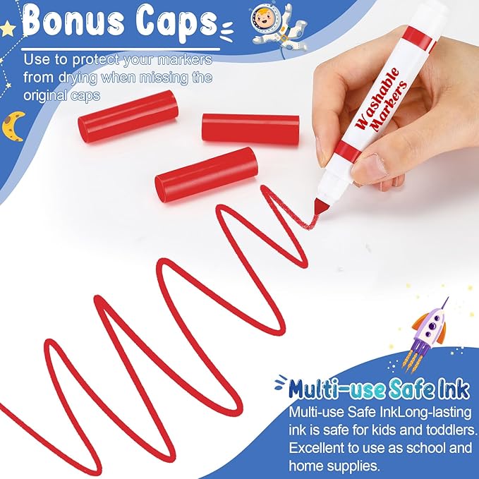 60 Pcs Red Washable Markers Bulk Coloring Broad Line Markers for Kids Conical Tip Red Drawing Pens for Classroom Back to School Travel Art Baby Shower Gender Reveal Supplies, Ages 6+
