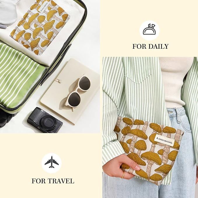 STARDW Cute Makeup Bag Organizer Cosmetic Travel Bag for Women & Girls | Canvas-Lined Makeup Pouch with Zipper, Large Capacity Travel Toiletry Bag, Aesthetic Pouches for Purse, Portable & Washable