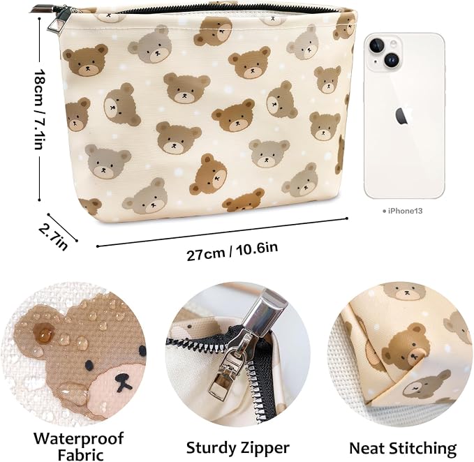 STARDW Cute Makeup Bag Organizer Cosmetic Travel Bag for Women & Girls | Canvas-Lined Makeup Pouch with Zipper, Large Capacity Travel Toiletry Bag, Aesthetic Pouches for Purse, Portable & Washable