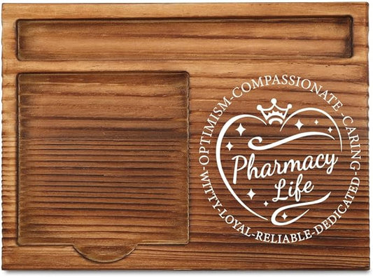 THRXOBN Pharmacy Life Wooden Sticky Note Holder – Heart-Themed Pharmacist Appreciation Desk Organizer, Thoughtful Gift for Pharmacy Staff, WSH37