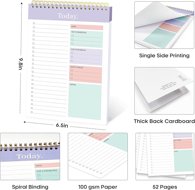 Taja To Do List Notepad - To Do List Notebook for Work with 52 Sheets, 9.8" x 6.5", Undated Daily Planner Perfect for Daily Tasks and Goal Setting, Notepad Suitable for Office, Home & School - Violet Dream