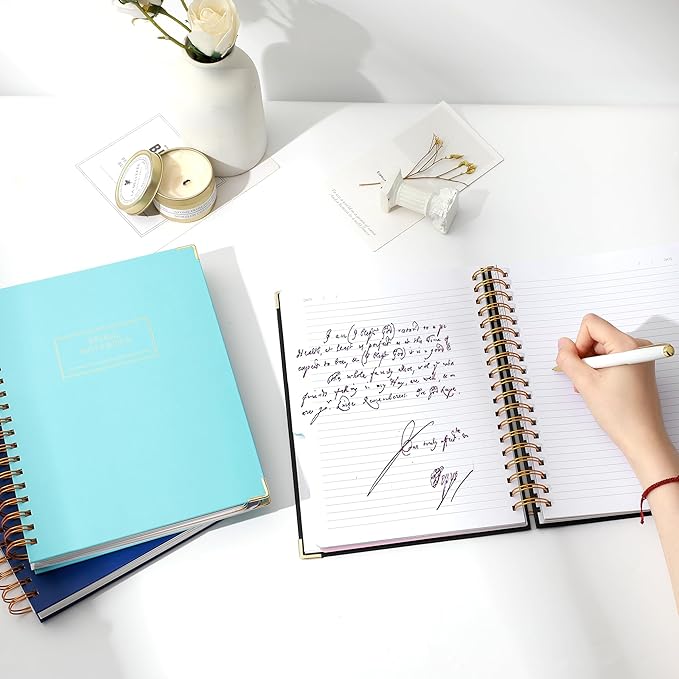 Yoment 2 Pack 5 Subject Notebook College Ruled, Hardcover Spiral Notebooks for Work School, B5 Multi Subject Notebook with Tabs Dividers, 240 Pages Lined Journal for Women Men, Pink&Blue